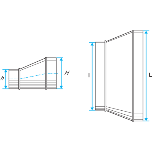 Oblong Tangent Reducer on flat duct section: ROTP